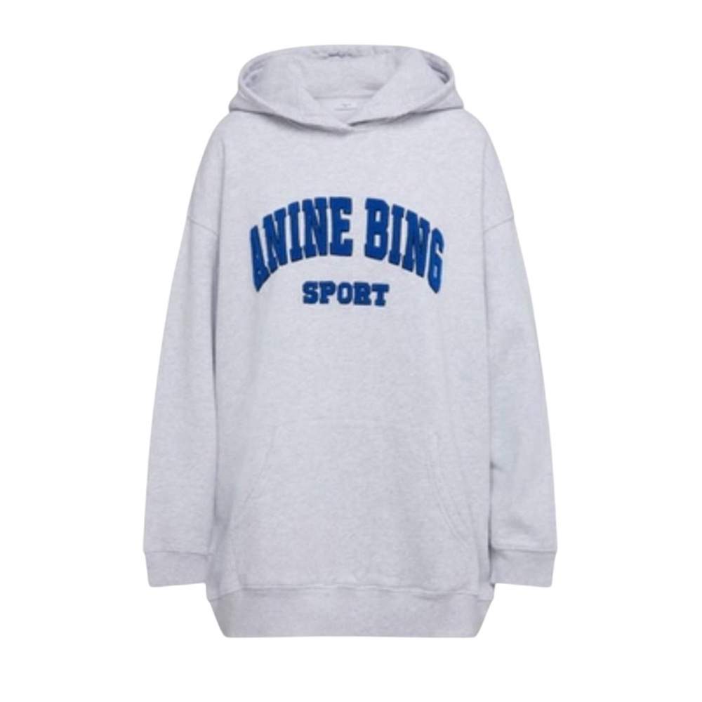 Anine Bing Sport Tyler Hoodie Grey Heather Logo Oversized Sweatshirt Women’s XS - Picture 2 of 13